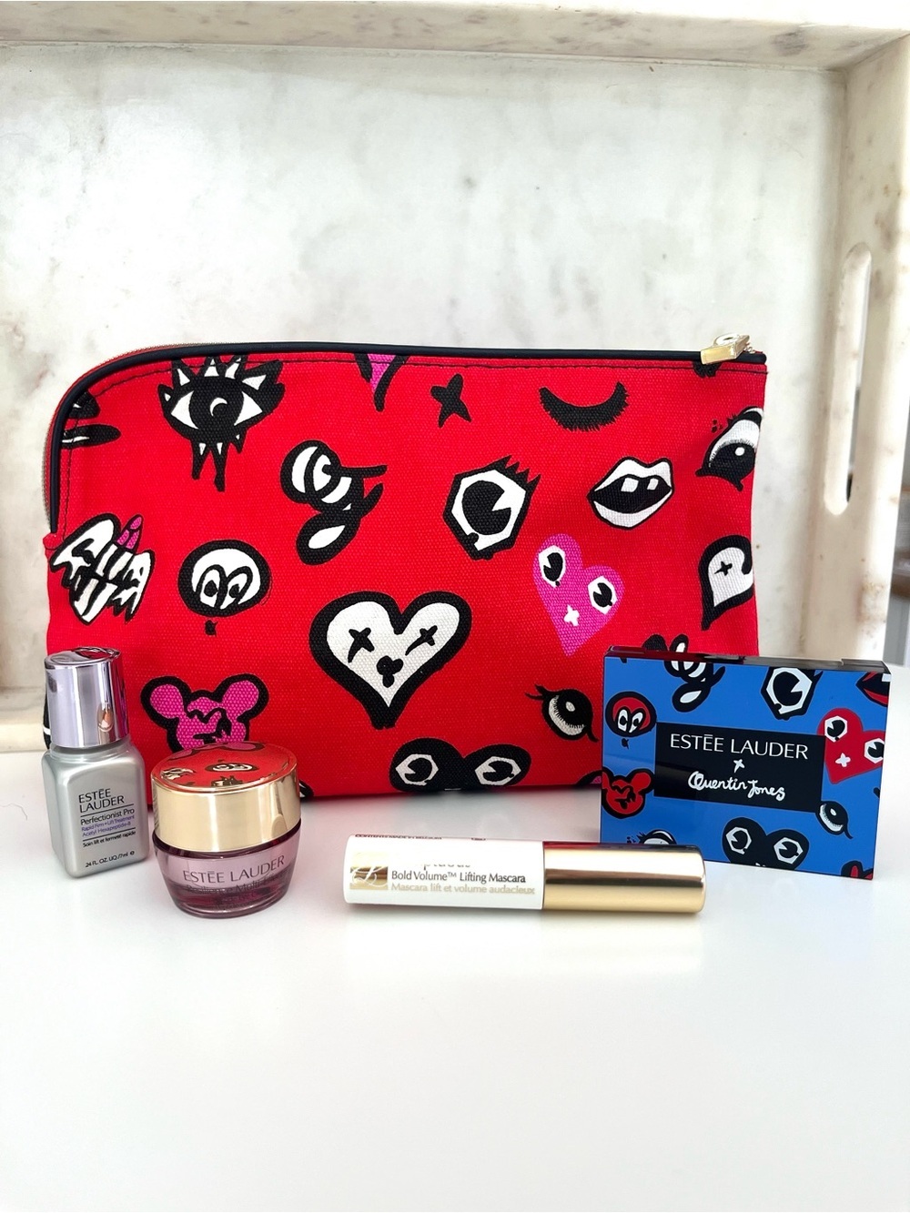 Estee Lauder x Quentin Jones Gift Set, Cosmetic Pouch, Skincare, Makeup NEW